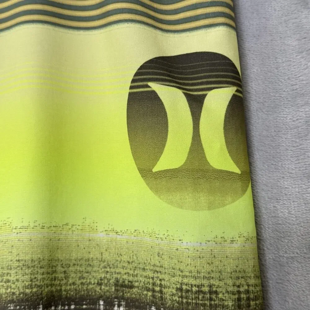 Hurley Phantom Board Shorts Mens 36 Green Yellow Stripe Swim Trunks Surf Pocket